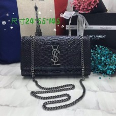 Geantă YSL cu lanț monogram 24cm, model șarpe, neagră