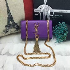 Geantă mică din piele cu lanț și ciucuri YSL, 17 cm, violet