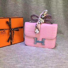 Geantă Hermes Constance 23cm din piele crocodil roz