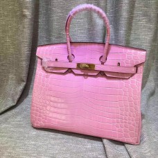 Geantă Hermes Birkin 35cm din piele de crocodil roz auriu