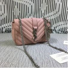 Geantă mică YSL cu lanț, din piele de capră, roz, 18 cm