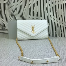Geantă YSL Envelope Chain din piele Caviar, albă, 23 cm