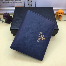 Portofel mic Prada 1M0204 Bifold din piele Saffiano bleumarin