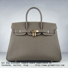 Genți Hermes Birkin 35cm piele de bovină cu venă, kaki închis, aurii