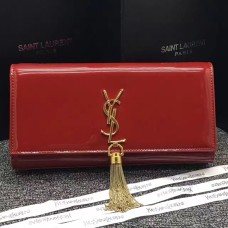 Geantă de mână YSL din piele lăcuită cu ciucuri, 27 cm, roșie