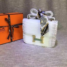 Geantă Hermes Constance 23cm Croco Leather Alb Gri