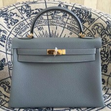 Geantă Hermes Kelly 28cm Togo din piele albastră, aurie