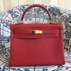 Geantă Hermes Kelly 28cm din piele Togo Roșu Auriu