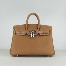 Geantă Hermes Birkin 25cm 6068 argintiu deschis cafea