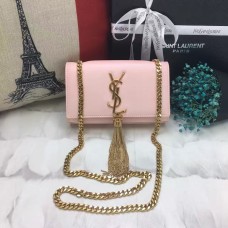 Geantă mică din piele cu lanț și ciucuri YSL 17cm roz deschis auriu