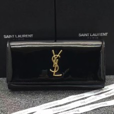 Geantă de mână YSL din piele lăcuită, 27 cm, neagră