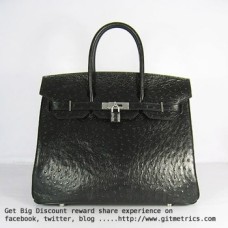 Genți Hermes Birkin 35cm Ostrich Veins negre și argintii