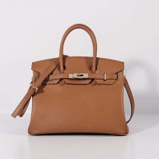 Geantă Hermes Birkin 30cm din piele Togo cu curea, culoare cafea deschisă, auriu
