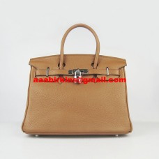 Genți de mână Hermes Birkin 30cm Togo din piele, culoare cafea deschisă, argintiu