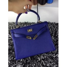 Geantă Hermes Kelly 25cm Togo din piele albastru-auriu