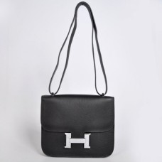 Geantă Hermes Constance 23cm Togo din piele neagră argintie
