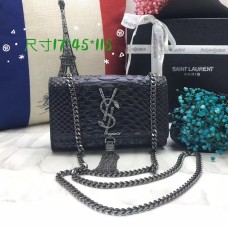 Geantă mică YSL cu lanț și ciucuri 17cm, model șarpe, negru și argintiu