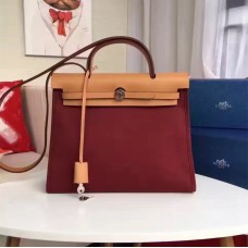 Geantă Hermes Herbag 31cm din pânză vișinie
