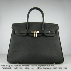 Genți Hermes Birkin 35cm piele de vită cu venă negru auriu