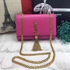 Geantă YSL cu lanț și ciucuri 22 cm din piele netedă, auriu-roz