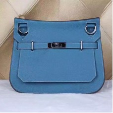 Geantă crossbody Hermes Jypsiere 28cm, albastră și argintie