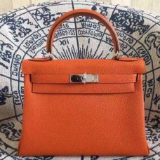 Geantă Hermes Kelly 28cm Togo din piele portocalie aurie