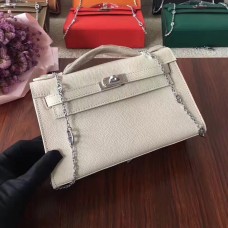 Geantă Hermes Mini Kelly 22cm din piele Epsom, alb-argintiu, cu curea din lanț