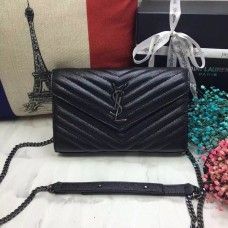 Geantă plic YSL din piele Caviar, lanț negru cu lanț bronz, 23 cm