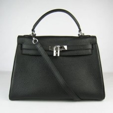 Geantă de mână Hermes Kelly 32cm Togo din piele 6108 negru argintiu