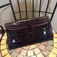 Geantă Hermes Jige Clutch 29cm Croco Mov Închis