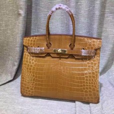 Geantă Hermes Birkin 35cm din piele de crocodil maro auriu