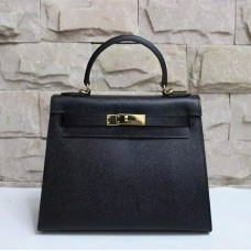 Geantă Hermes Kelly 28cm Epsom din piele neagră aurie