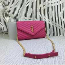 Geantă plic YSL cu lanț, piele Caviar Rose, 23 cm