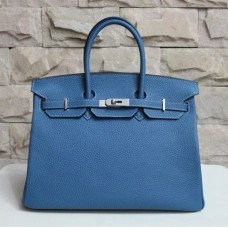 Genți de mână Hermes Birkin 35cm Togo din piele albastru-argintiu