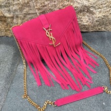Geantă YSL din piele întoarsă cu ciucuri 22 cm, roz