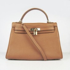 Geantă Hermes Kelly 32cm Togo leather 6108 cafea deschis auriu