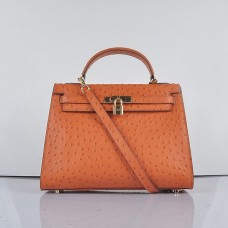 Hermes Kelly 32cm Ostrich Vein 6108 Portocaliu Auriu