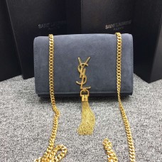 Geantă YSL cu lanț și ciucuri 22 cm, piele întoarsă, gri