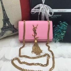 Geantă mică din piele cu lanț și ciucuri YSL, 17 cm, roz