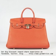 Genți de mână Hermes Birkin 35cm Togo din piele portocalie aurie