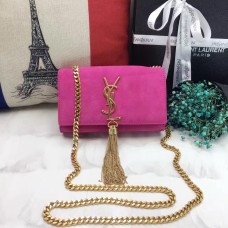 Geantă mică YSL cu lanț și ciucuri 17cm piele întoarsă roz