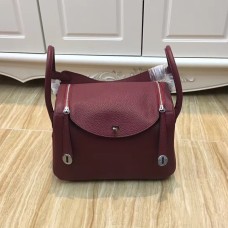 Geantă Hermes Lindy 30cm, culoare vișinie-argintie
