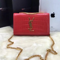 Geantă YSL cu lanț monogram 22cm, culoare croco, roșu-auriu