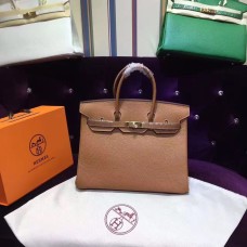 Genți Hermes Birkin 35cm piele de bovină cu venă argintii cafea deschisă